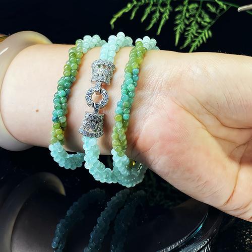 玉吉阁珠宝 天然缅甸翡翠A货三排扭扭DIY手链，解锁轻奢新风尚